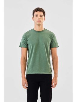 Snitch - Sage Green Solid Half Sleeves Regular Casual T-Shirt