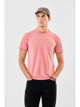 Snitch - Light Pink Solid Half Sleeves Regular Casual T-Shirt