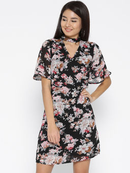 Sera - Black Floral Print Mini Dress