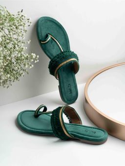 Inc.5 - Womens Green Ethnic Embellished One Toe Flats