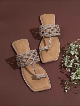 Inc.5 - Womens Rose Gold Ethnic Striped One Toe Flats