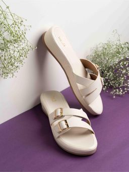 Inc.5 - Womens Cream Casual Double Strap Open Toe Comfort Sandals