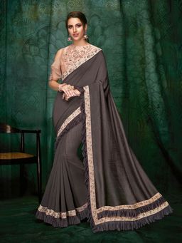 Odette - Mouse Grey Silk Georgette Designer Saree with Unstitched Blouse