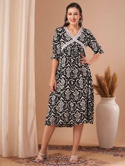 FASHOR - Black Printed Midi Dress