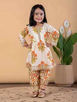 Readiprint - Girls Floral Pure Cotton Full Sleeves Kurta with Salwar