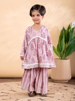 Readiprint - Girls Floral Pure Cotton Full Sleeves Kurta with Sharara