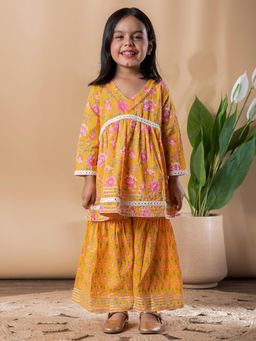 Readiprint - Girls Floral Pure Cotton Full Sleeves Kurti with Sharara