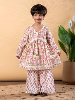 Readiprint - Girls Floral Pure Cotton Full Sleeves Kurta with Sharara