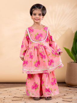 Readiprint - Girls Floral Pure Cotton Full Sleeves Kurta with Sharara
