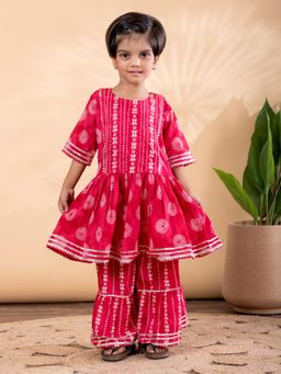 Readiprint - Girls Printed Pure Cotton Full Sleeves Kurta with Sharara