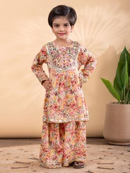 Readiprint - Girls Floral Pure Cotton Full Sleeves Kurta with Sharara