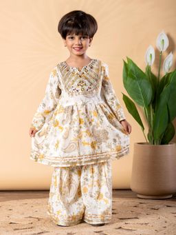Readiprint - Girls Floral Pure Cotton Full Sleeves Kurta with Sharara