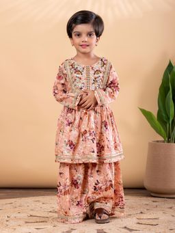 Readiprint - Girls Floral Pure Cotton Full Sleeves Kurta with Sharara