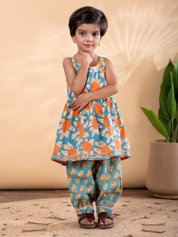 Readiprint - Girls Floral Pure Cotton Sleeveless Kurta with Salwar
