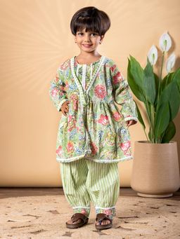 Readiprint - Girls Floral Pure Cotton Full Sleeves Kurta with Salwar