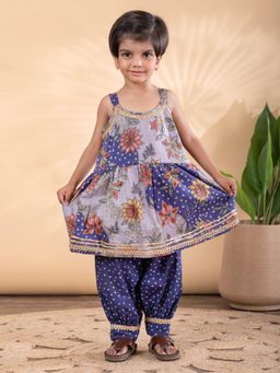 Readiprint - Girls Floral Pure Cotton Sleeveless Kurta with Salwar
