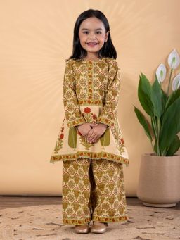 Readiprint - Girls Floral Pure Cotton Full Sleeves Kurta with Palazzo