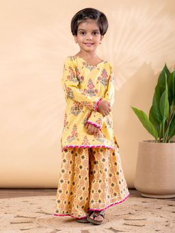 Readiprint - Girls Floral Pure Cotton Full Sleeves Kurti with Sharara