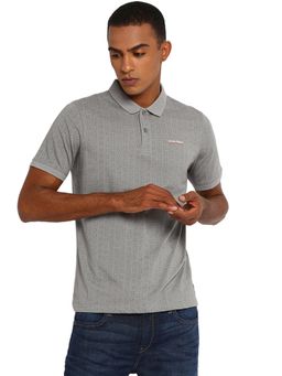 Lee - Men Grey Printed Slim Fit Polo T-shirt