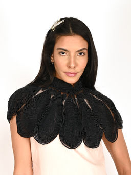 Odette - Women Black Net All Beads Embroidered Cape