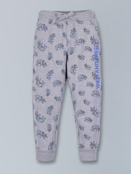 PLUM TREE - Boys Wild and Free Print Jogger Track Pant- Grey Melange