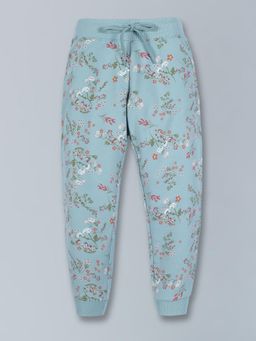 PLUM TREE - Girls Floral Print Jogger Track Pant- Aqua