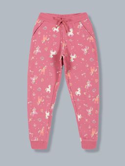 PLUM TREE - Girls Unicorn Print Jogger Track Pant- Dark Mauve