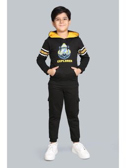 PLUM TREE - Black Pure Cotton Hoodie Sweatshirt and Cargo Jogger