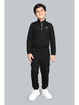 PLUM TREE - Black Pure Cotton High Neck Sweatshirt and Cargo Jogger
