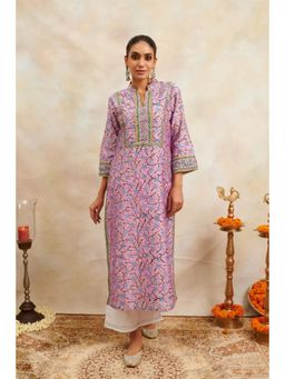 TAHILIYA - Pink Hand Block Printed Chanderi Silk Kurta