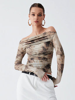 Outzidr - Multicolor Printed Off Shoulder Crop Top