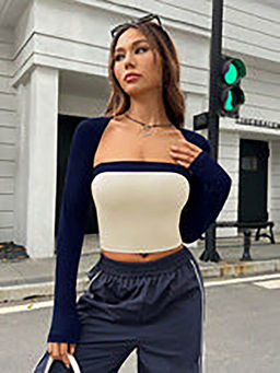 Outzidr - Multicolor Dual Toned Fitted Crop Top