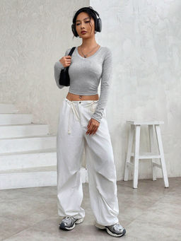 Outzidr - Grey Basic Solid Full Sleeved Top