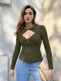 Outzidr - Olive Diamond Cut Out Top