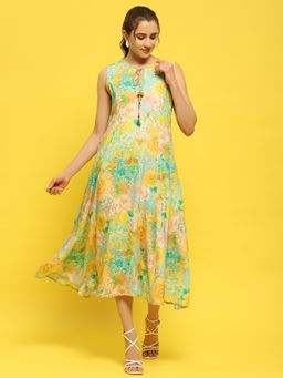 Shree - Women Liva Multi-Color Floral Printed Midi Dress