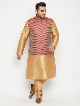 Vastramay - Men Rose Gold Silk Blend Jacket Kurta Churidar