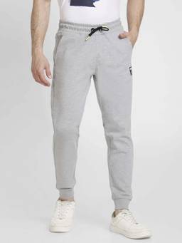 Spykar - Men Grey Melange Blended Regular Fit Plain Joggers
