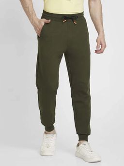 Spykar - Men Green Blended Regular Fit Plain Joggers