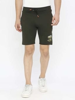 Spykar - Men Military Green Blended Regular Fit Knee Length Plain Shorts