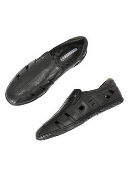 Valentino - Men's Genuine Leather Black Sandals With Cushioned Footbed And Durable Rubber Sole