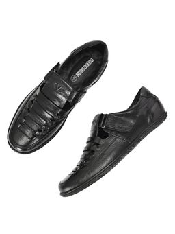 Valentino - Men's Genuine Leather Black Sandals With Cushioned Footbed And Durable Rubber Sole