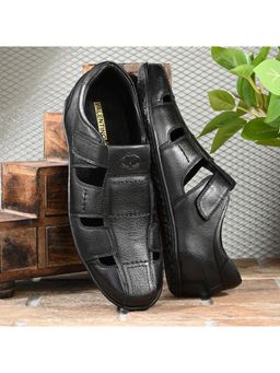 Valentino - Men Genuine Leather Black Sandals With Cushioned Footbed And Durable Rubber Sole