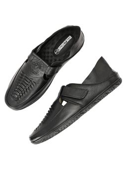 Valentino - Men Premium Leather Black Shoe-Style Sandals With Velcro Closure