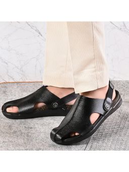 Valentino - Men Black Pure Leather Light Weight Comfort Sandals