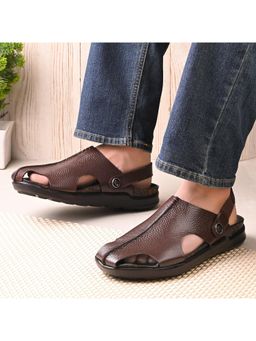 Valentino - Men Brown Pure Leather Light Weight Comfort Sandals