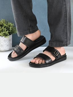 Valentino - Men Black Faux Leather Comfort Slipper