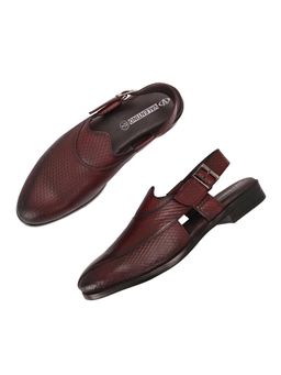 Valentino - Men Burgundy Premium Leather Ethnic Sandal