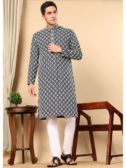 TATTVA - Black Embroidered Kurta and Pyjama (Set of 2)