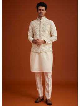 KALKI FASHION - Off White Floral Kurta with Jacket and Pant (Set of 3)