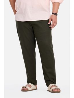 Snitch - Olive Textured Cotton Regular Fit Trouser